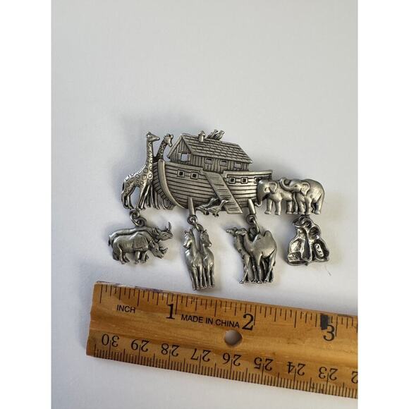 Silver JJ Jonette Brooch Pin Noahs Ark Animals, Elephant, Giraff, Ducks, Vintage - Picture 5 of 5